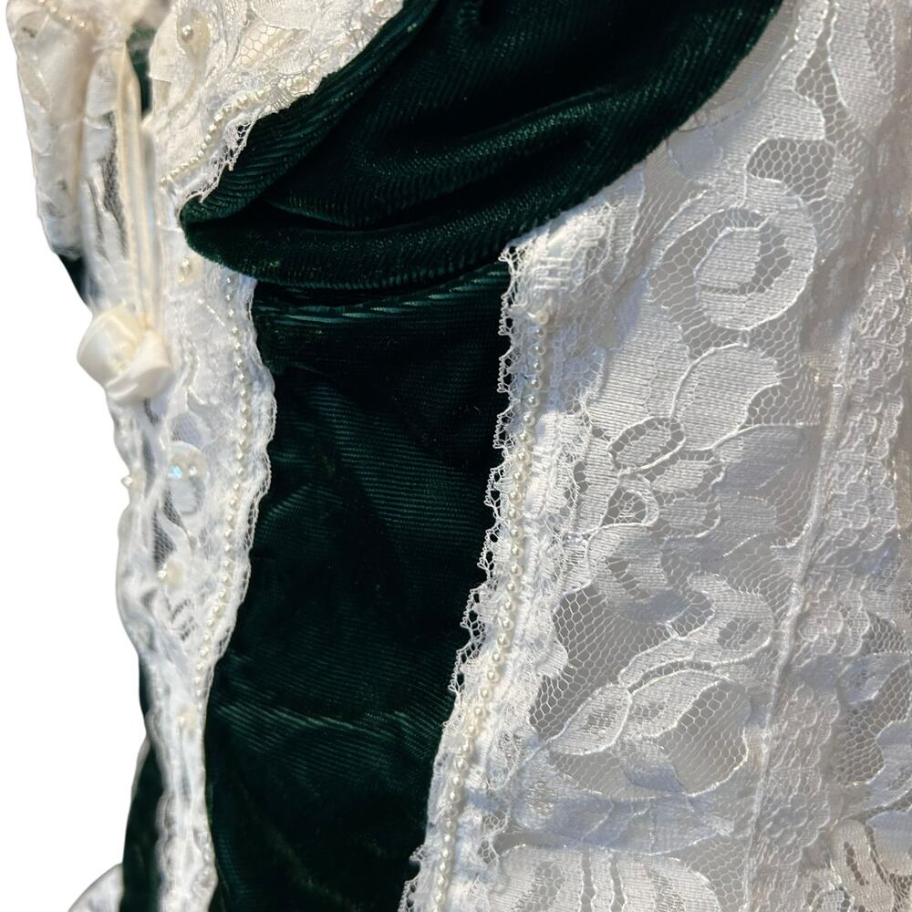 Vintage Green Velvet White Lace Body Suit Womens Sz Medium Goth Romance Coquette - Picture 9 of 16